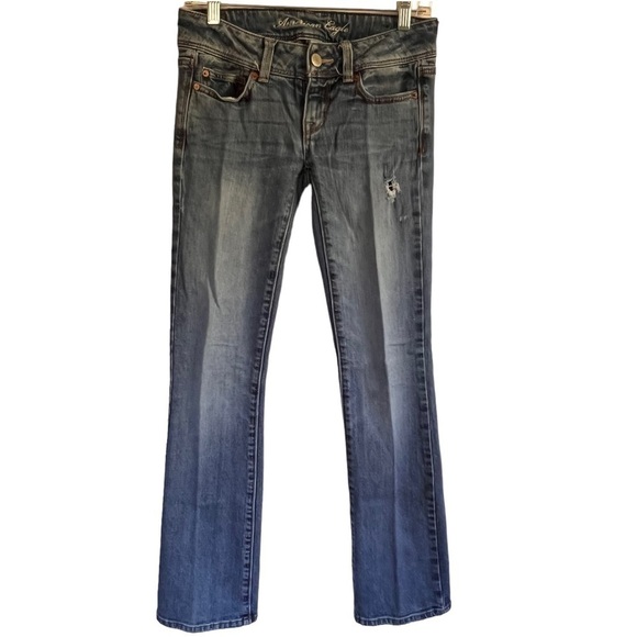 American Eagle Outfitters Slim Boot Light Wash Light Distress Size 0 Regular - Picture 1 of 6